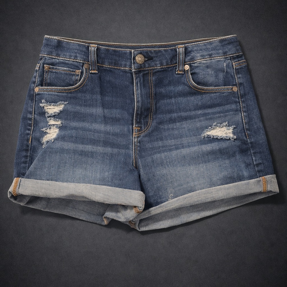 American Eagle Outfitters Dark Blue Distressed Jean Shorts
